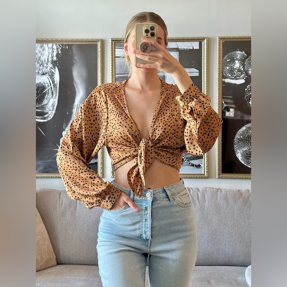 Akira Tie Front Extra Long Sleeve Blouse